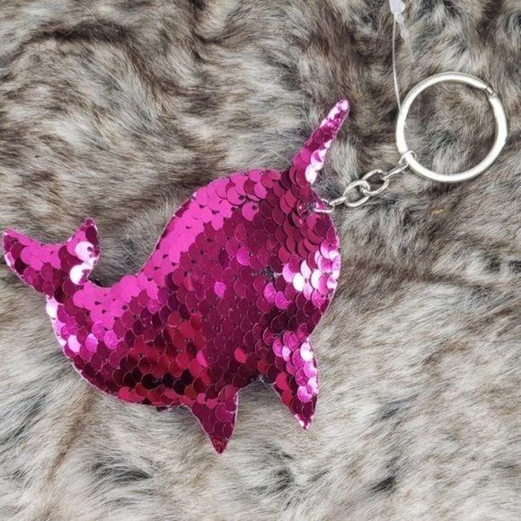 Narwhals Pink Two Colored sequined‎ Keychain - Picture 1 of 4
